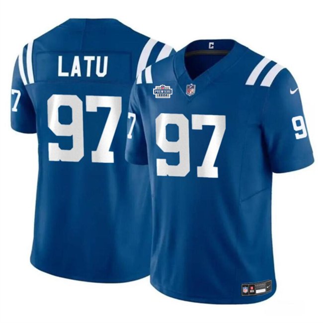 Blue Indianapolis Colts #97 Laiatu Latu 2024 With Dradt Patch F.U.S.E. Vapor Limited Stitched Football Jersey - IDC22