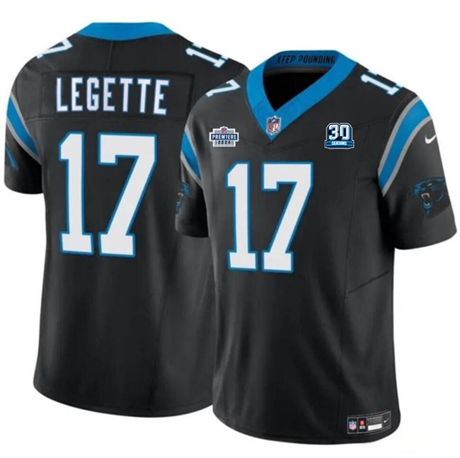 Black Carolina Panthers #17 Xavier Legette 2024 With Dradt Patch And 30th Anniversary Patch F.U.S.E. Vapor Limited Stitched Football Jersey - CPJ16