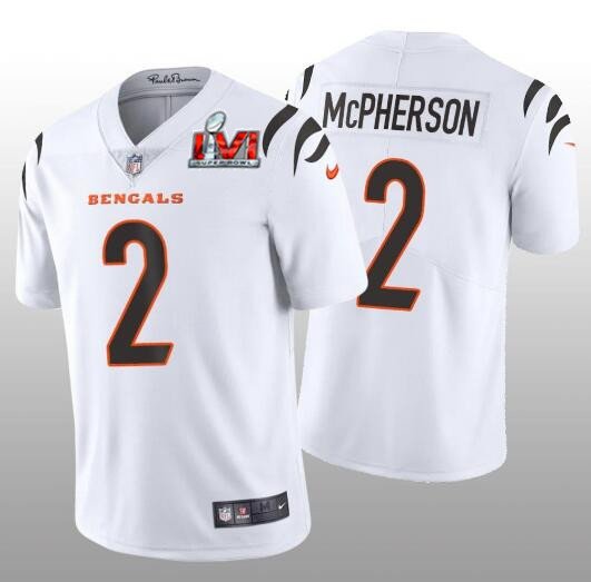 White Cincinnati Bengals #2 Evan McPherson 2022 Super Bowl LVI Vapor Limited Stitched Jersey - CCB190