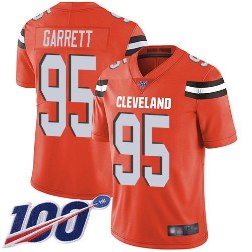 Nike Browns #95 Myles Garrett Orange Alternate Stitched NFL 100th Season Vapor Limited Jersey - CLB34