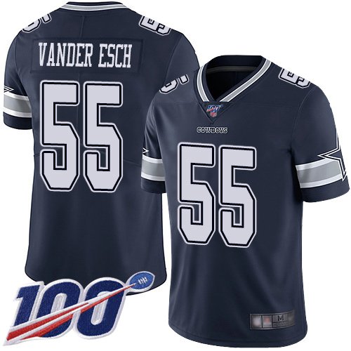 Nike Cowboys #55 Leighton Vander Esch Navy Blue Team Color Stitched NFL 100th Season Vapor Limited Jersey - DLC446