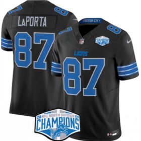 Black Detroit Lions #87 Sam LaPorta 2024 NFC North Champions F.U.S.E. Vapor Limited Stitched Jersey - DTL319