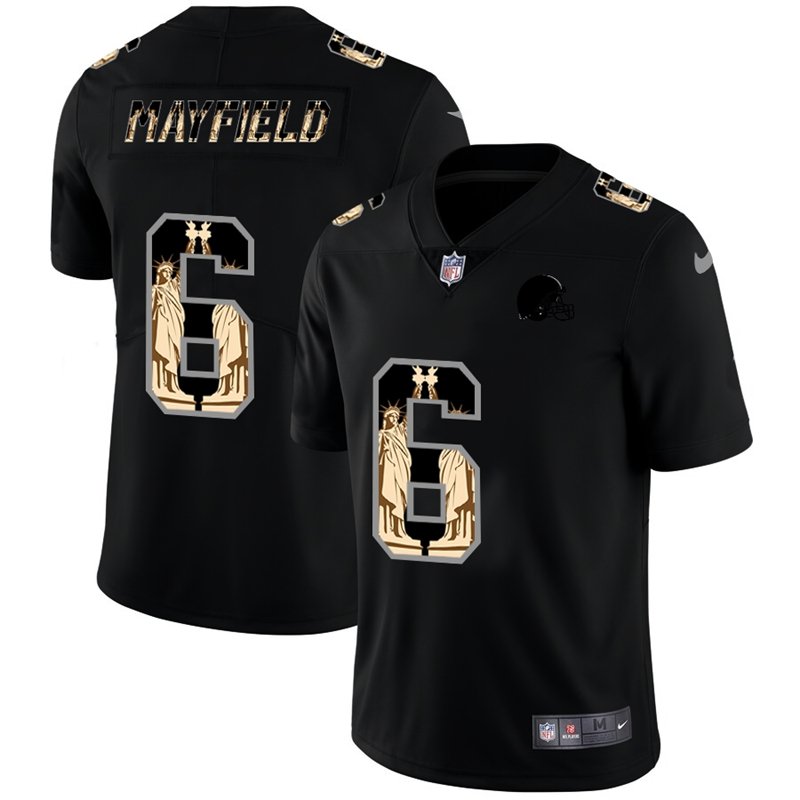 Cleveland Browns #6 Baker Mayfield Carbon Black Vapor Statue Of Liberty Limited NFL Jersey - CLB226