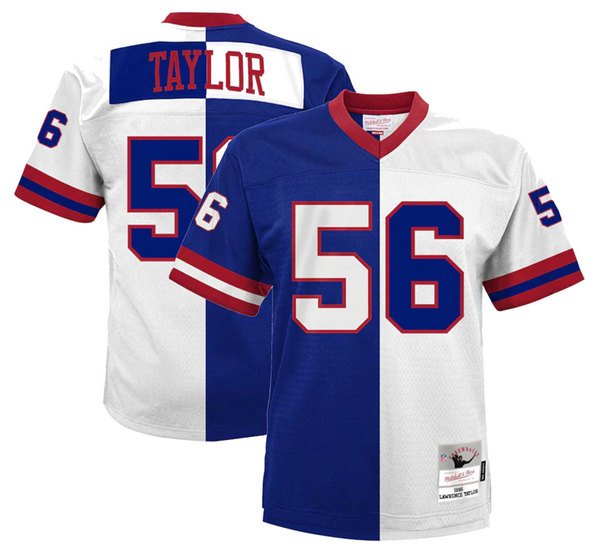 New York Giants #56 Lawrence Taylor 1986 Blue/White Split Mitchell & Ness Vapor Untouchable Limited Stitched Jersey - NYG128