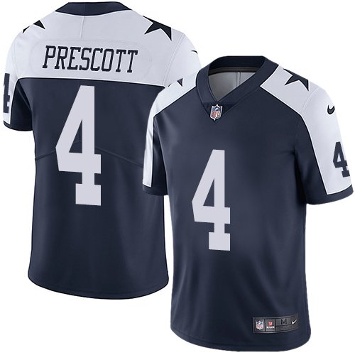 Nike Cowboys #4 Dak Prescott Navy Blue Thanksgiving Stitched NFL Vapor Untouchable Limited Throwback Jersey - DLC133