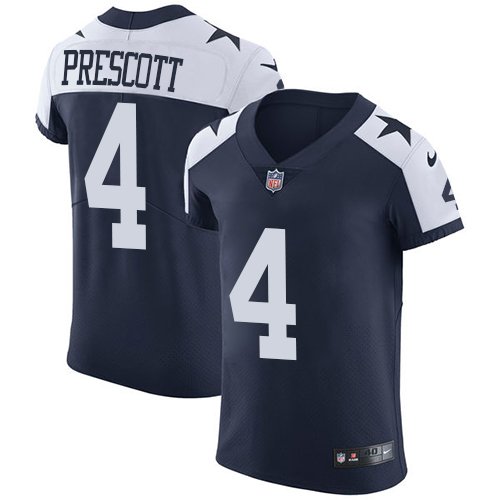 Nike Cowboys #4 Dak Prescott Navy Blue Thanksgiving Stitched NFL Vapor Untouchable Throwback Elite Jersey - DLC236