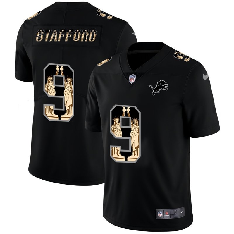 Detroit Lions #9 Matthew Stafford Carbon Black Vapor Statue Of Liberty Limited NFL Jersey - DTL66