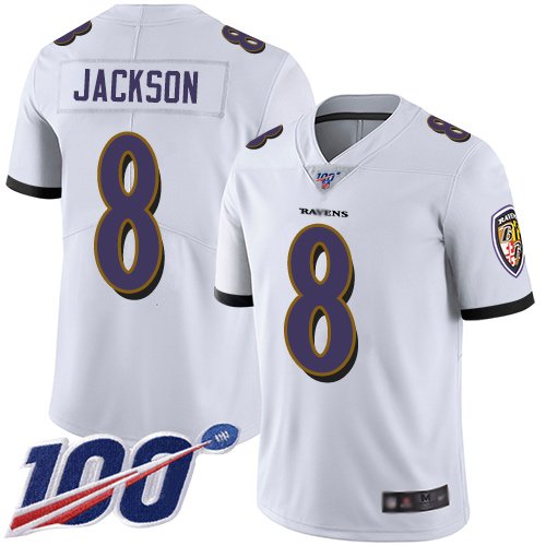 Nike Ravens #8 Lamar Jackson White Stitched NFL 100th Season Vapor Limited Jersey - BRJ234