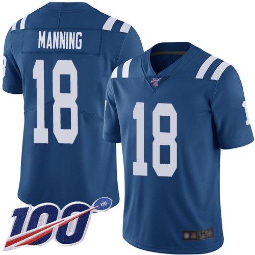 Nike Colts #18 Peyton Manning Royal Blue Team Color Stitched NFL 100th Season Vapor Limited Jersey - IDC61