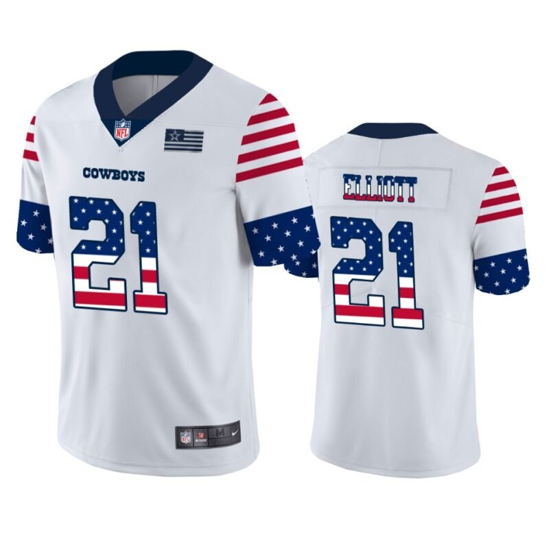 Dallas Cowboys #21 Ezekiel Elliott White Nike Team Logo USA Flag Vapor Untouchable Limited NFL Jersey - DLC227