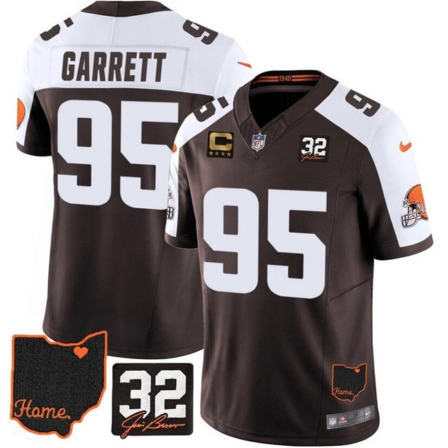 Brown Cleveland Browns #95 Myles Garrett Alternate 2025 F.U.S.E. 4-Star C Patch With Jim Brown Memorial & Home Patch Vapor Limited Stitched Football Jersey - CLB295