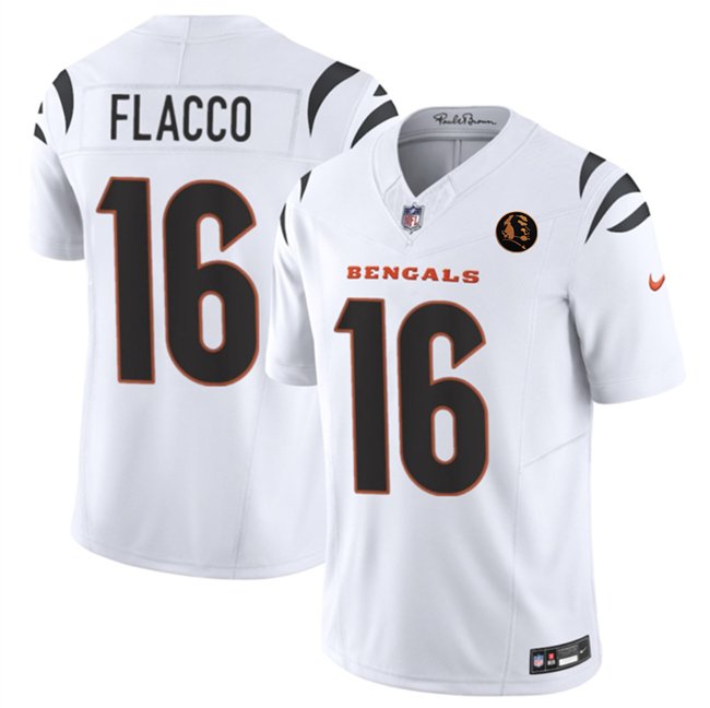 White Cincinnati Bengals #16 Joe Flacco 2023 F.U.S.E. With John Madden Patch Vapor Limited Stitched Football Jersey - CCB115