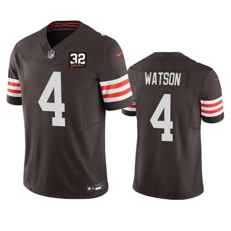 Brown Cleveland Browns #4 Deshaun Watson 2023 F.U.S.E. With Jim Brown Memorial Patch Vapor Untouchable Limited Stitched Jersey - CLB149