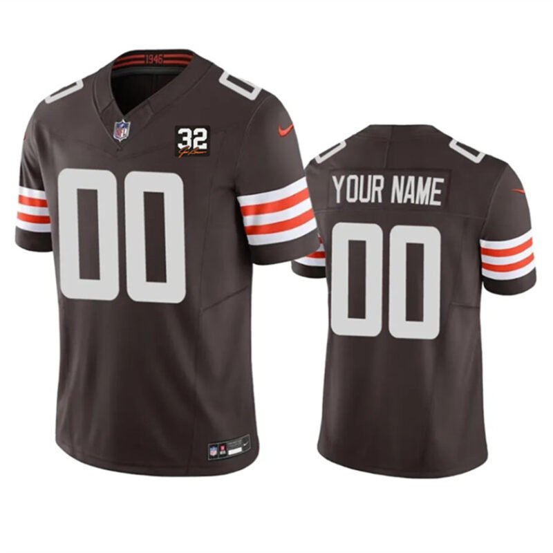 Brown Cleveland Browns ACTIVE PLAYER Custom 2023 F.U.S.E. With Jim Brown Memorial Patch Vapor Untouchable Limited Stitched Jersey - CLB216