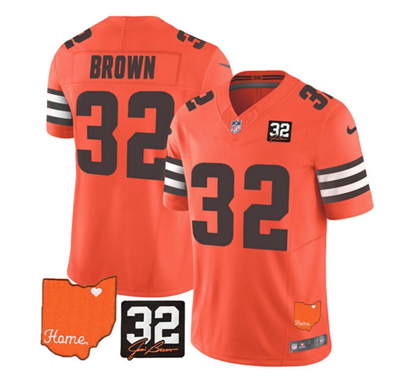 Orange Cleveland Browns #32 Jim Brown 2023 F.U.S.E. With Jim Brown Memorial Patch Vapor Untouchable Limited Stitched Jersey - CLB228