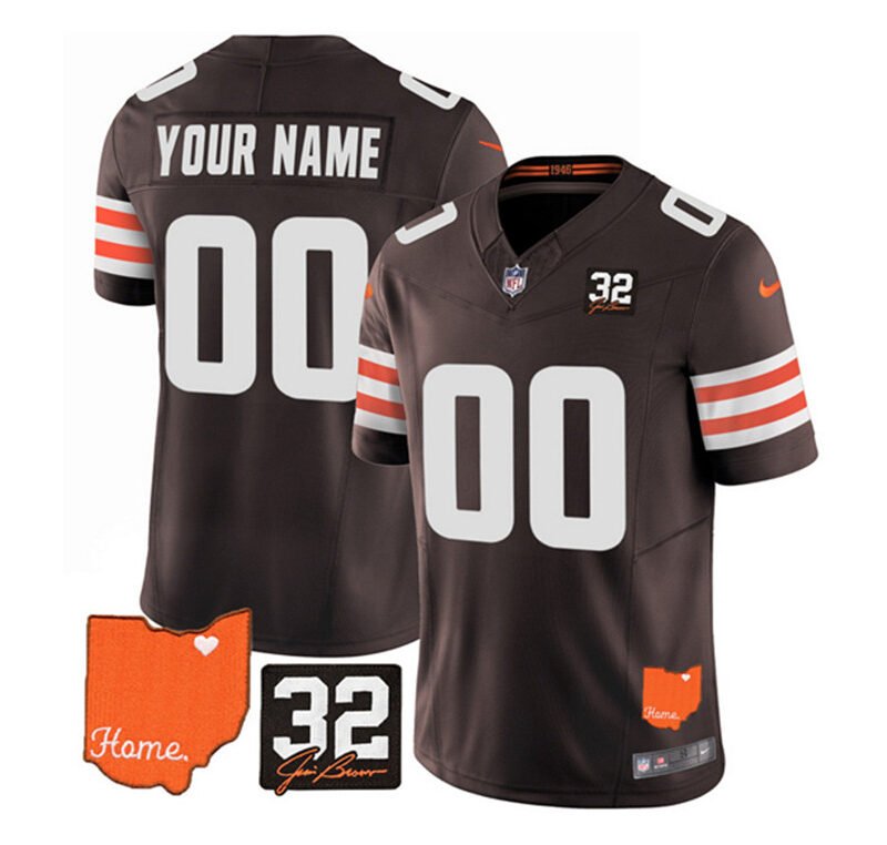 Brown Cleveland Browns Active Player Custom 2023 F.U.S.E. With Jim Brown Memorial Patch Vapor Untouchable Limited Stitched Jersey - CLB79