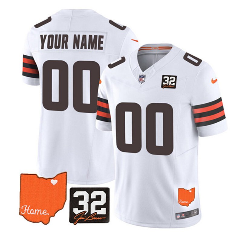 White Cleveland Browns Active Player Custom 2023 F.U.S.E. With Jim Brown Memorial Patch Vapor Untouchable Limited Stitched Jersey - CLB277