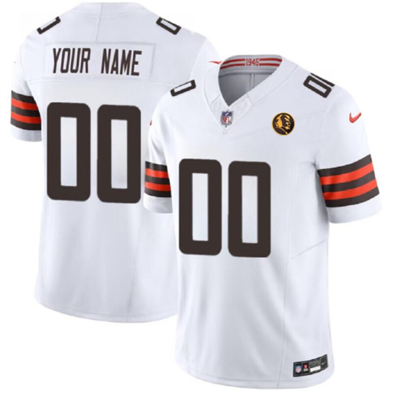 White Cleveland Browns Active Player Custom 2023 F.U.S.E. With John Madden Patch Vapor Limited Stitched Football Jersey - CLB02