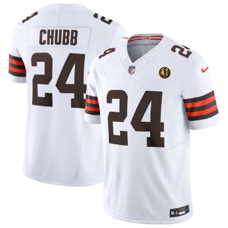 White Cleveland Browns #24 Nick Chubb 2023 F.U.S.E. With John Madden Patch Vapor Limited Stitched Football Jersey - CLB121