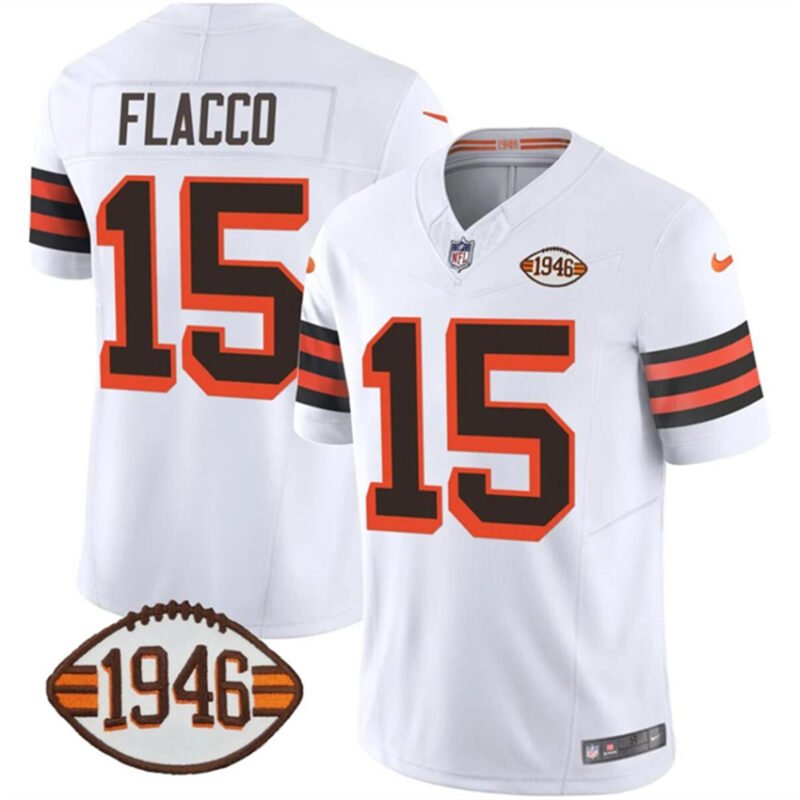 White Cleveland Browns #15 Joe Flacco 2023 F.U.S.E. 1946 Collection Vapor Limited Stitched Football Jersey - CLB49