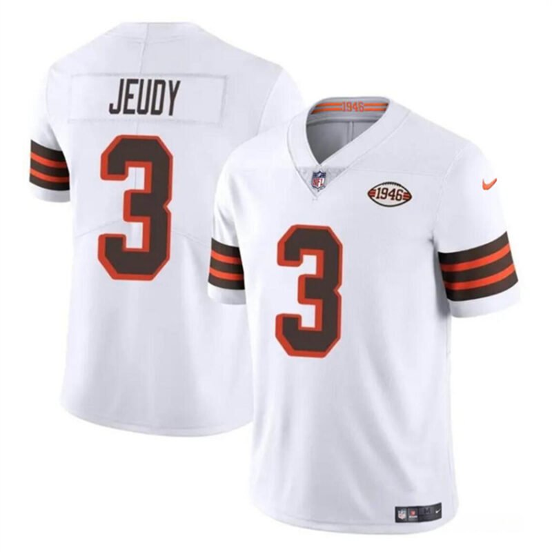 White Cleveland Browns #3 Jerry Jeudy 1946 Collection Vapor Limited Stitched Football Jersey - CLB297