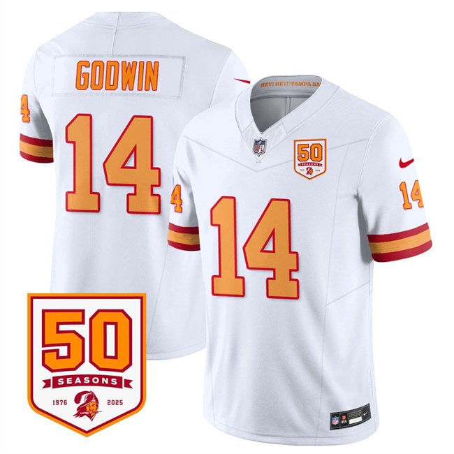 White Tampa Bay Buccaneers #14 Chris Godwin 2025 F.U.S.E. 50th Anniversary Patch Vapor Limited Stitched Jersey - TBB20