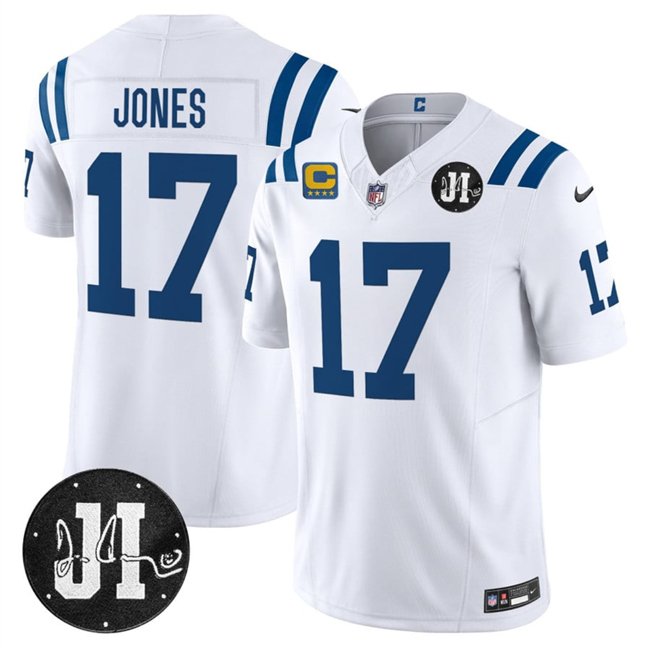 White Indianapolis Colts #17 Daniel Jones 2025 F.U.S.E. With 4-Star C Patch And Jim Irsay Patch Vapor Limited Stitched Football Jersey - IDC170