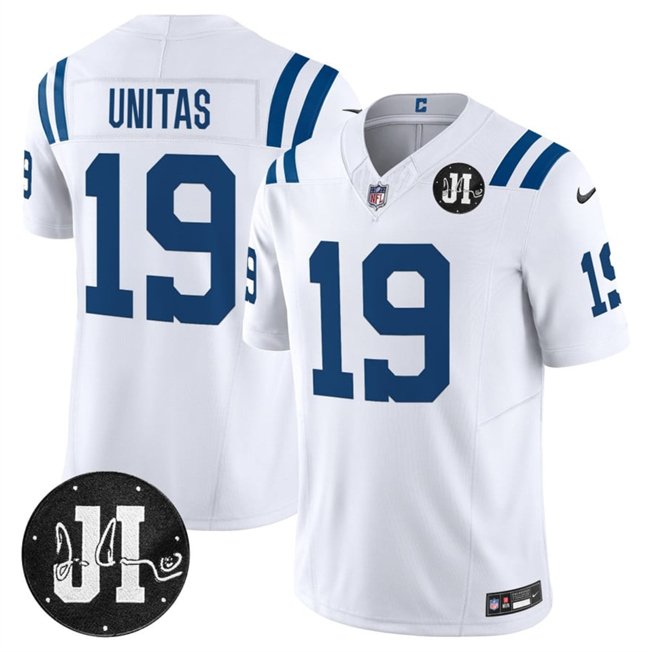 White Indianapolis Colts #19 Johnny Unitas 2025 F.U.S.E. Jim Irsay Patch Vapor Limited Stitched Football Jersey - IDC66