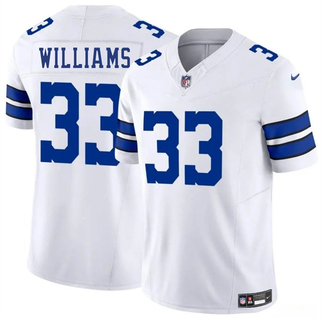 White Dallas Cowboys #33 Javonte Williams 2025 F.U.S.E Vapor Untouchable Limited Stitched Football Jersey - DLC377