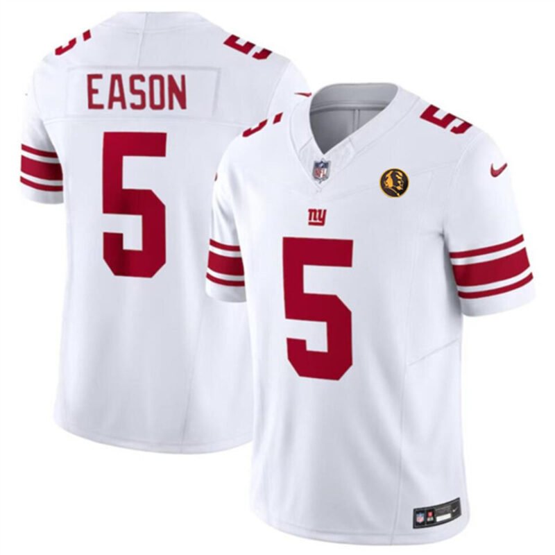 White New York Giants #5 Jacob Eason 2023 F.U.S.E. With John Madden Patch Vapor Limited Stitched Football Jersey - NYG110