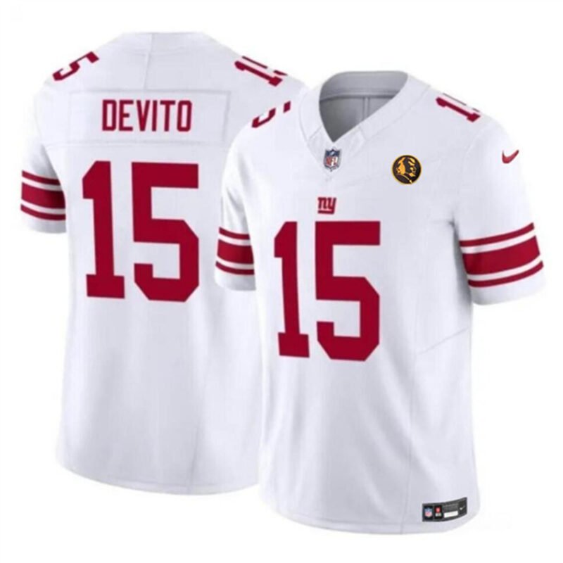 White New York Giants #15 Tommy DeVito 2023 F.U.S.E. With John Madden Patch Vapor Limited Stitched Football Jersey - NYG292