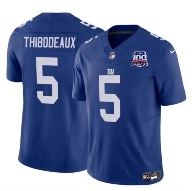 New York Giants #5 Kayvon Thibodeaux Blue 2024 F.U.S.E. 100TH Season Patch Vapor Untouchable Limited Stitched Jersey - NYG99