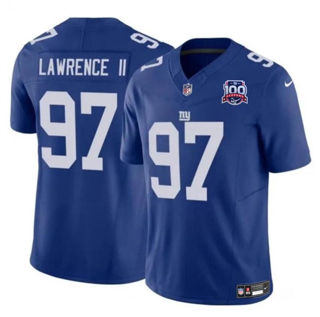 Blue New York Giants #97 Dexter Lawrence II 2024 F.U.S.E. 100TH Season Patch Vapor Untouchable Limited Stitched Jersey - NYG223