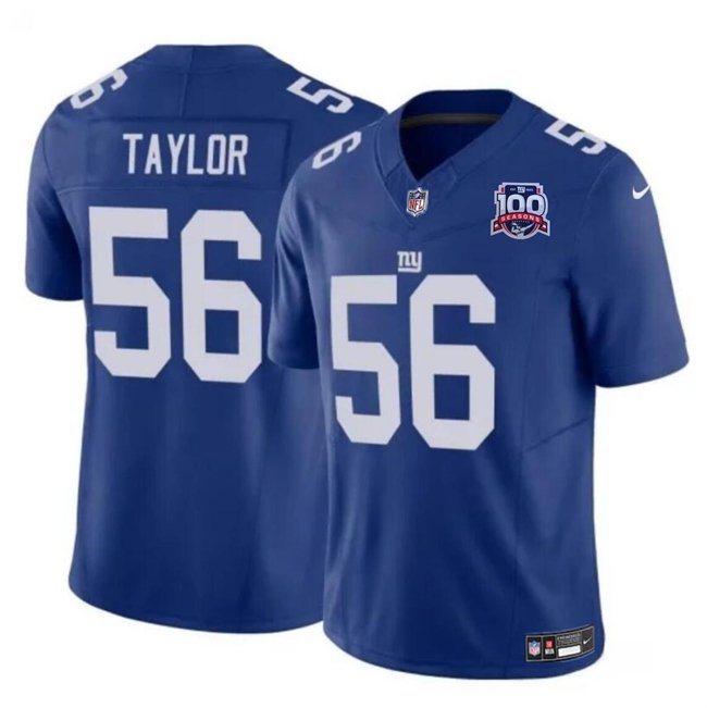 Blue New York Giants #56 Lawrence Taylor 2024 F.U.S.E. 100TH Season Patch Vapor Untouchable Limited Stitched Jersey - NYG159