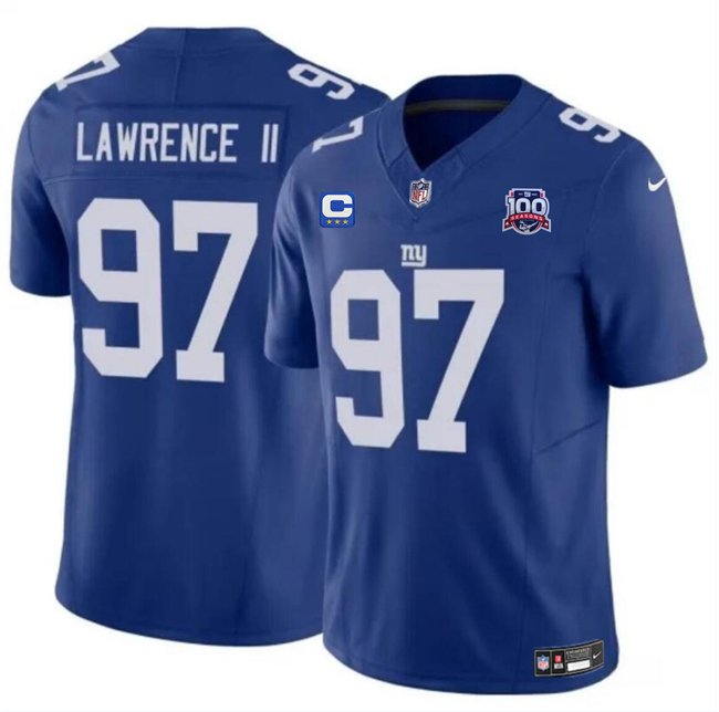 Blue New York Giants #97 Dexter Lawrence II 2024 F.U.S.E. With 3-Star C Patch And 100TH Season Patch Vapor Untouchable Limited Stitched Jersey - NYG94