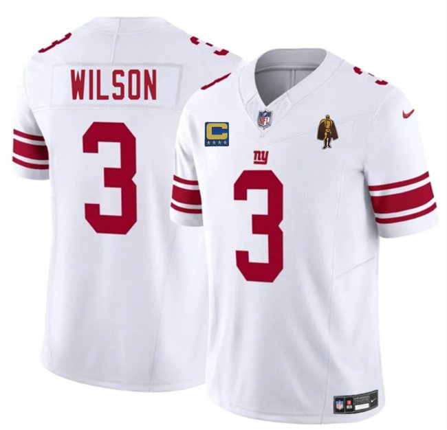 White New York Giants #3 Russell Wilson 2025 F.U.S.E. With 4-star C Patch And Walter Payton Patch Vapor Untouchable Limited Stitched Jersey - NYG210