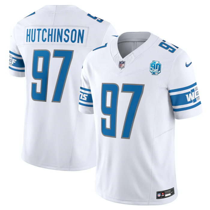 White Detroit Lions #97 Aidan Hutchinson 2023 F.U.S.E. 90th Anniversary Vapor Untouchable Limited Stitched Jersey - DTL159