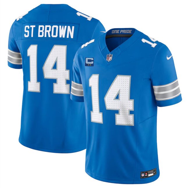 Blue Detroit Lions #14 Amon-Ra St. Brown 2024 F.U.S.E. With 2-Star C Patch Vapor Limited Stitched Jersey - DTL373