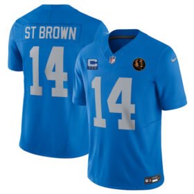 Blue Detroit Lions #14 Amon-Ra St. Brown 2025 F.U.S.E. With 4 -Star C Patch And John Madden Patch Vapor Limited Stitched Jersey - DTL55
