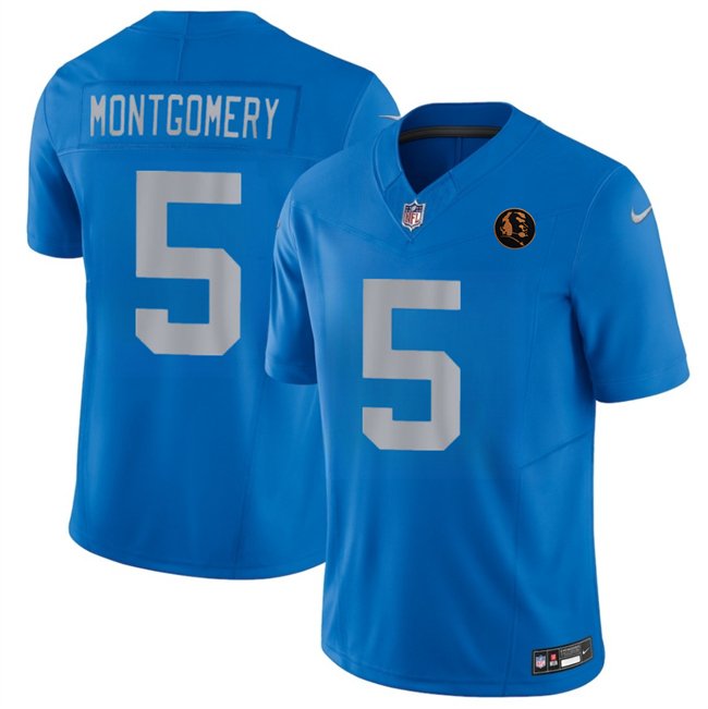 Blue Detroit Lions #5 David Montgomery 2025 F.U.S.E.With John Madden Patch Vapor Limited Stitched Jersey - DTL227