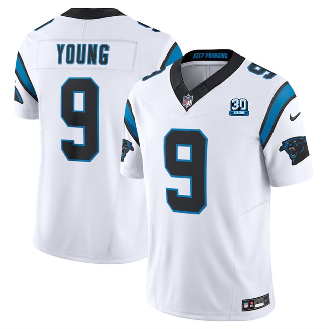 White Carolina Panthers #9 Bryce Young 2024 30th Anniversary Patch F.U.S.E. Vapor Limited Stitched Football Jersey - CPJ17