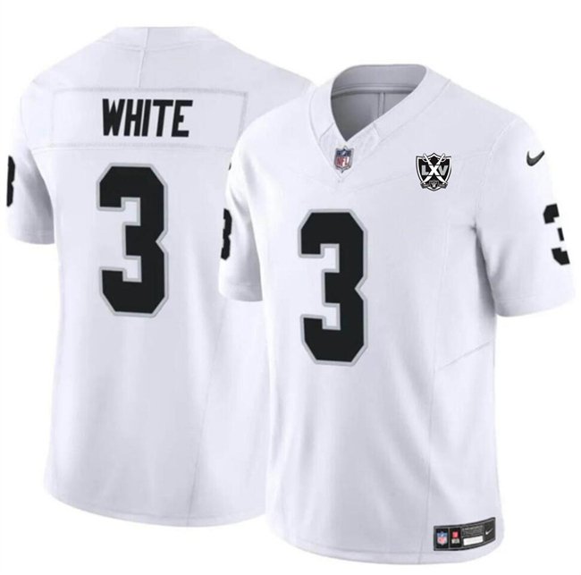 White Las Vegas Raiders #3 Zamir White 2024 F.U.S.E 65th Anniversary Patch Vapor Stitched Football Jersey - LVR235