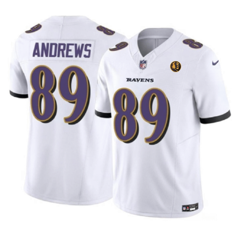 White Baltimore Ravens #89 Mark Andrews 2023 F.U.S.E. With John Madden Patch Vapor Limited Stitched Football Jersey - BRJ309