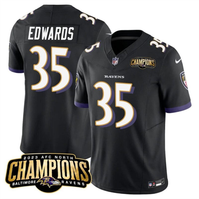 Black Baltimore Ravens #35 Gus Edwards 2023 F.U.S.E. AFC North Champions Vapor Limited Football Jersey - BRJ227