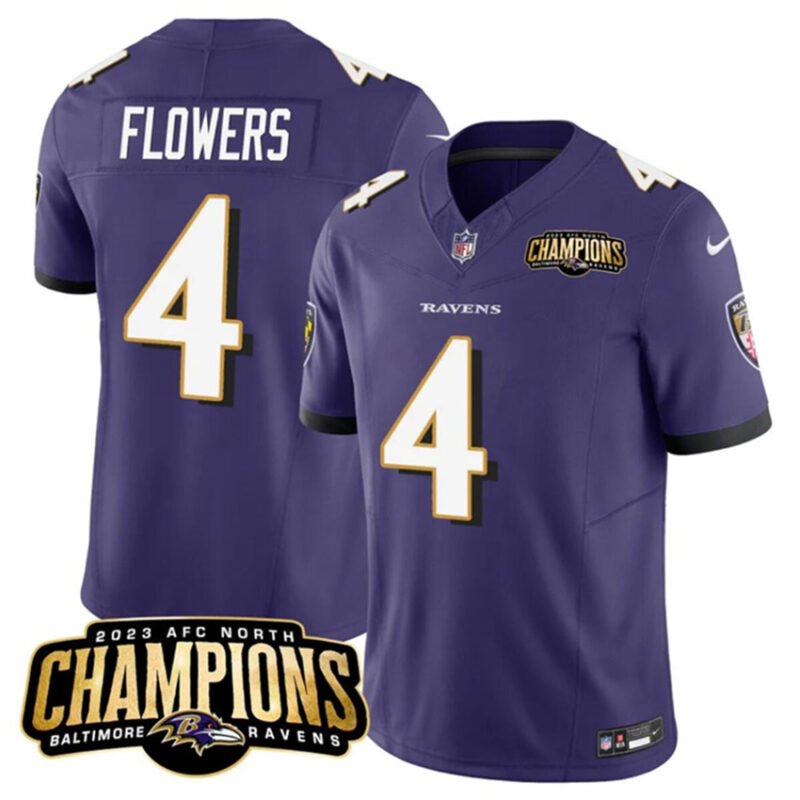 Purple Baltimore Ravens #4 Zay Flowers 2023 F.U.S.E. AFC North Champions Vapor Limited Football Jersey - BRJ282
