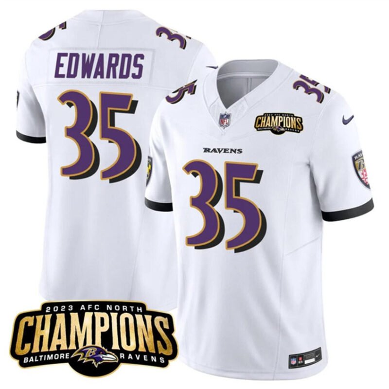 White Baltimore Ravens #35 Gus Edwards 2023 F.U.S.E. AFC North Champions Vapor Limited Football Jersey - BRJ204