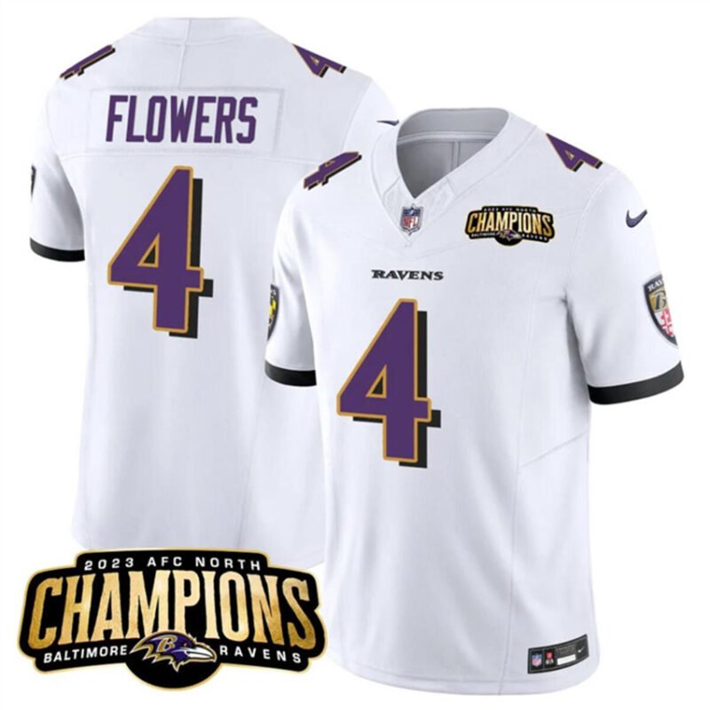 White Baltimore Ravens #4 Zay Flowers 2023 F.U.S.E. AFC North Champions Vapor Limited Football Jersey - BRJ17