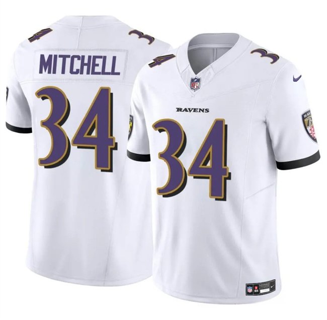 White Baltimore Ravens #34 Keaton Mitchell 2025 F.U.S.E. Vapor Limited Football Jersey - BRJ64