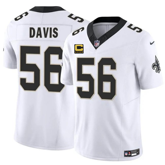 White New Orleans Saints #56 DeMario Davis 2025 F.U.S.E With 4-Star C Patch Vapor Limited Stitched Football Jersey - NOS92