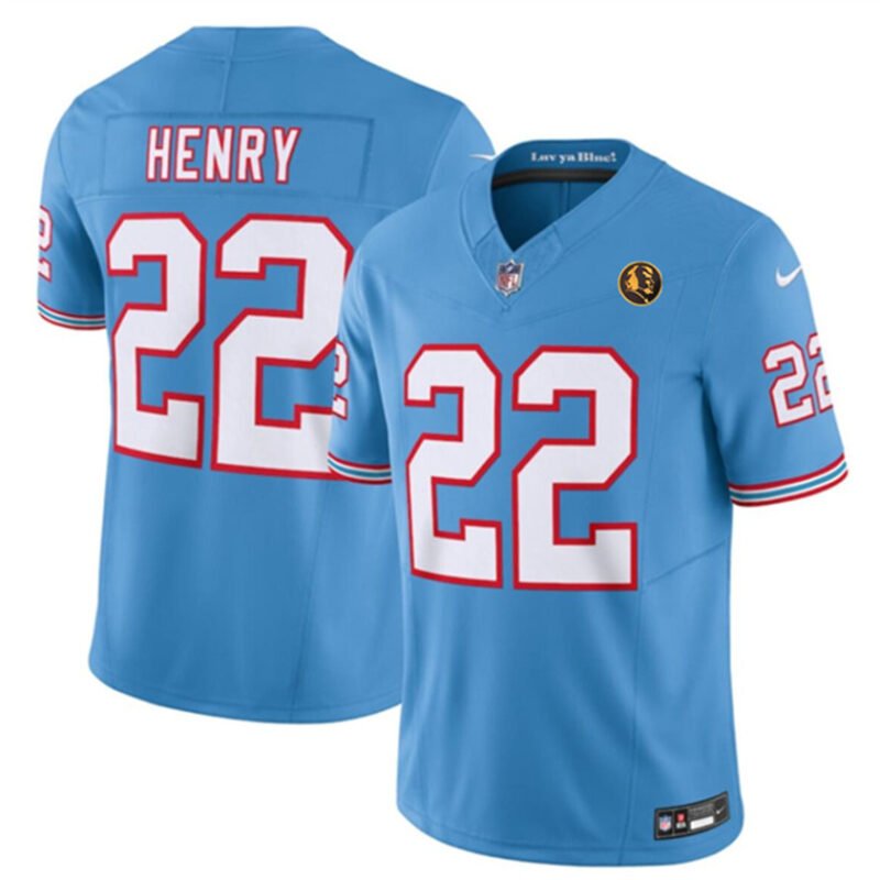 Blue Tennessee Titans #22 Derrick Henry 2023 F.U.S.E. Throwback With John Madden Patch Vapor Limited Stitched Football Jersey - TNT120
